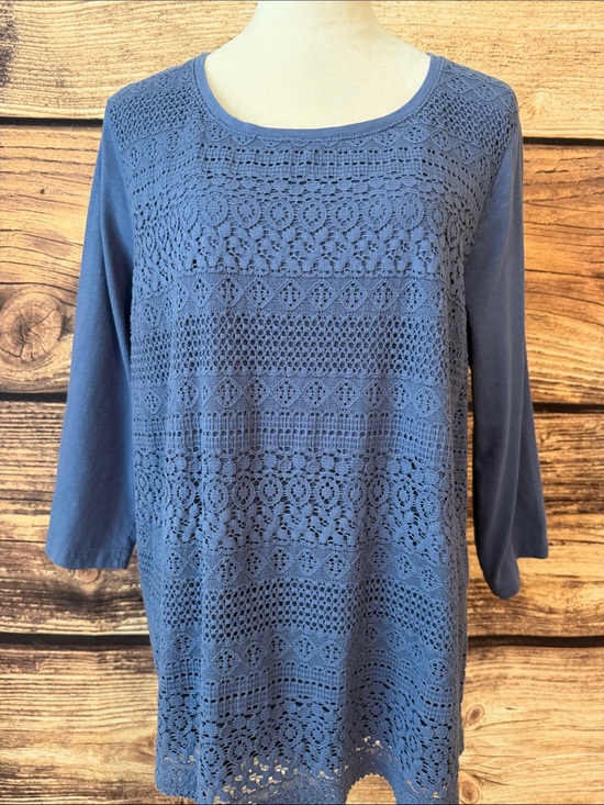 croft & barrow Tops - croft & barrow Blue Crochet-Front Long Sleeve Tee